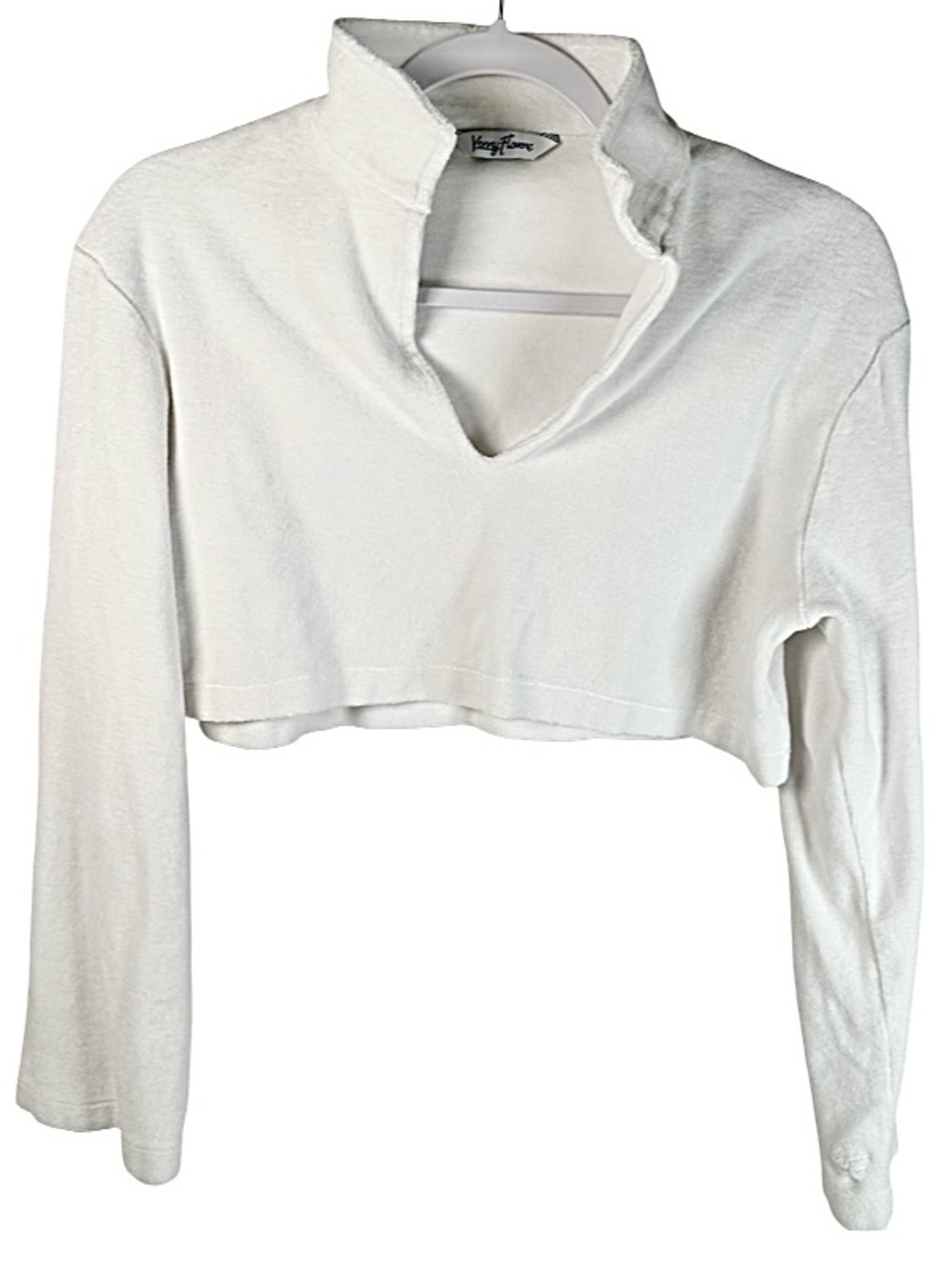 Kenny Flowers White Cropped Mock V-Neck Slit Long Sleeve Top Size Large